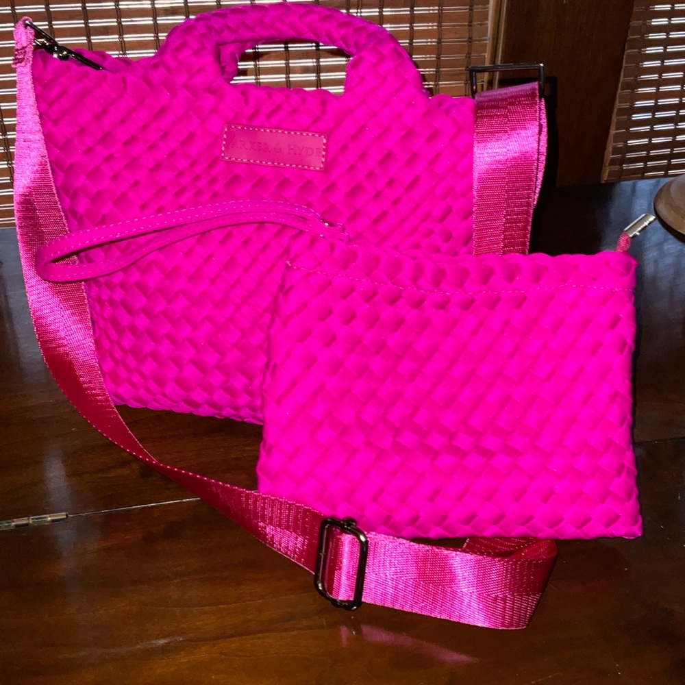 Parker & Hyde Rasberry Mini Woven Crossbody Bag with Matching Pouch. Retail $125